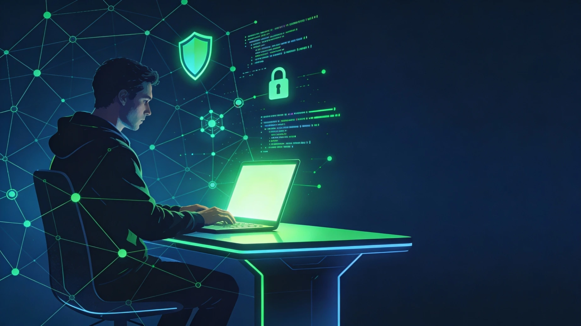 Ethical hacking career guide 2026 showing a cybersecurity professional protecting digital systems