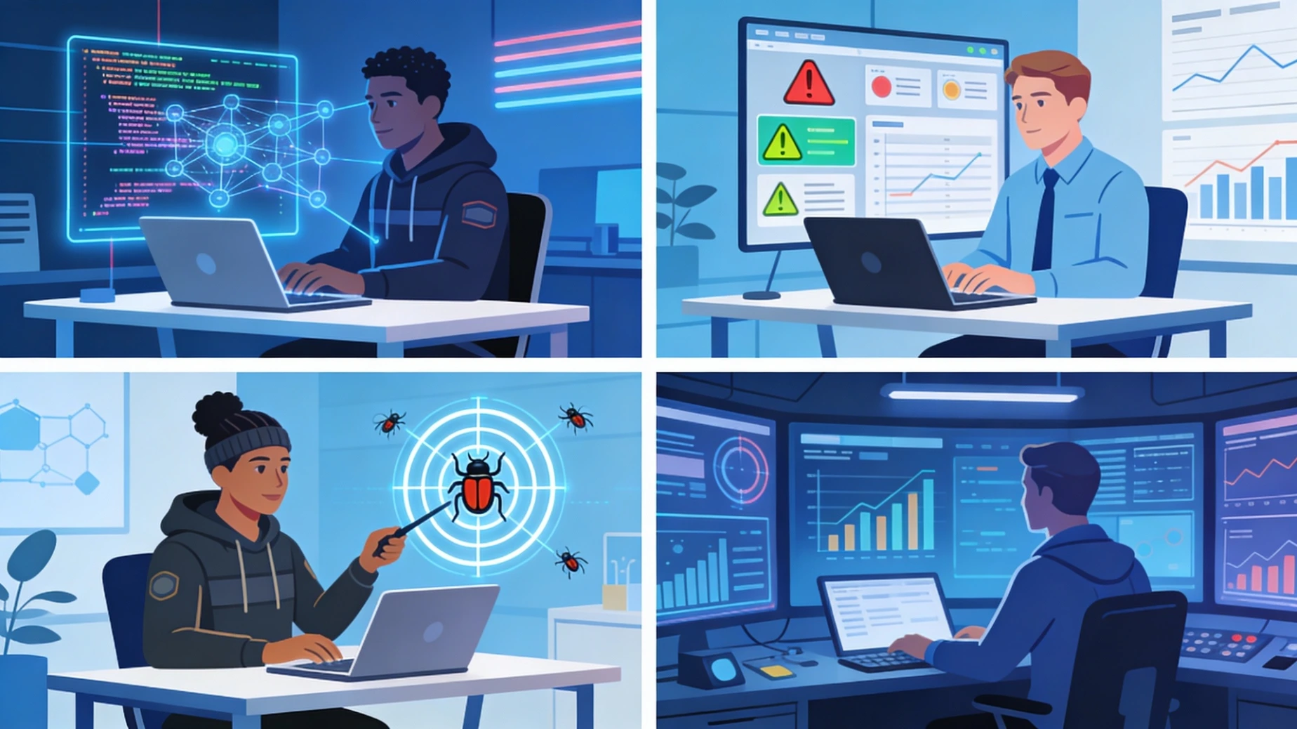 Ethical hacking job roles including penetration tester security analyst and bug bounty hunter