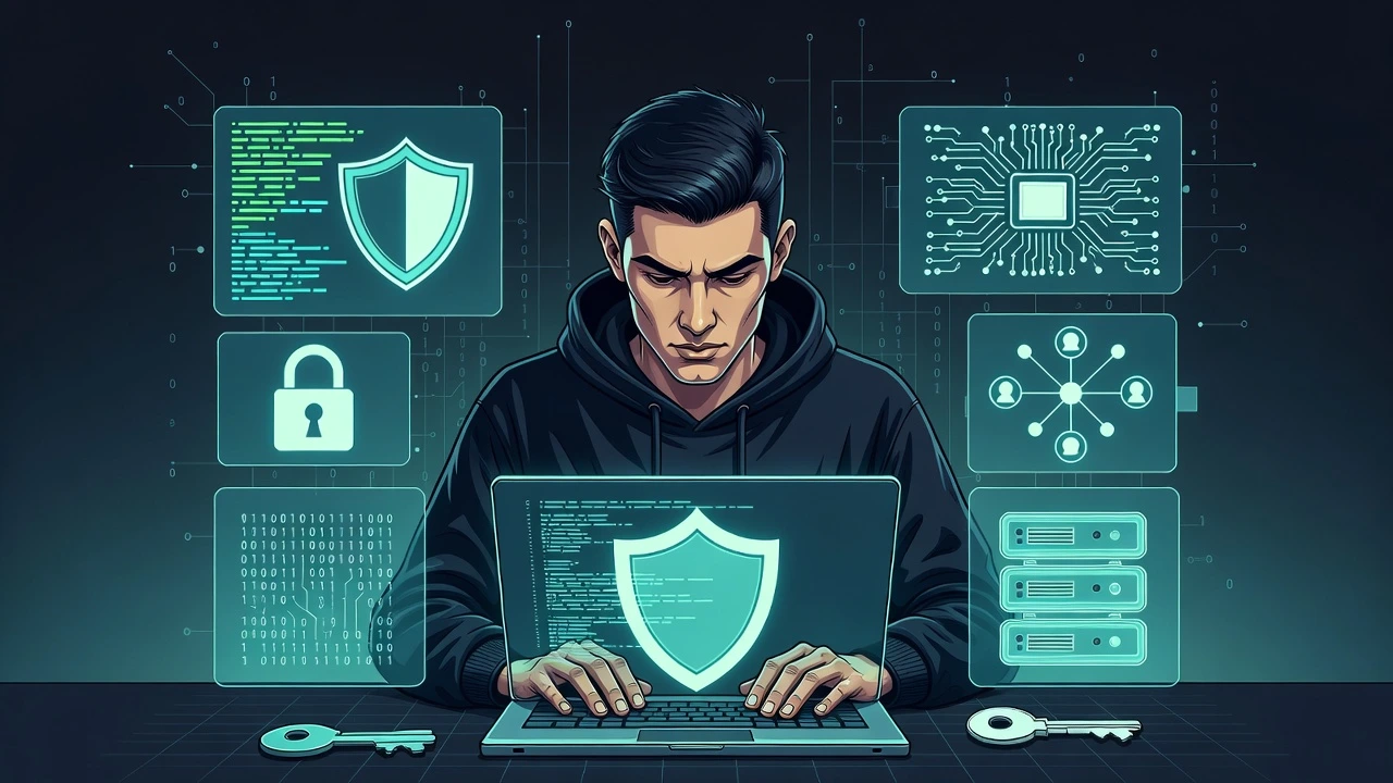 penetration tester career guide showing ethical hacker working on laptop