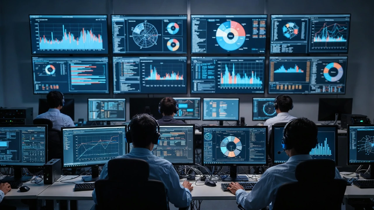Blue team analysts monitoring defensive security threats in a security operations center