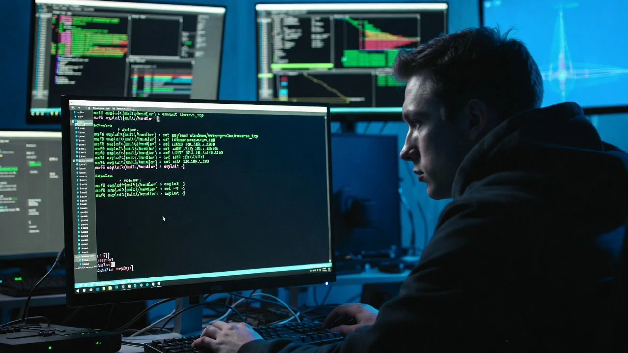 Penetration tester performing network scanning and service enumeration