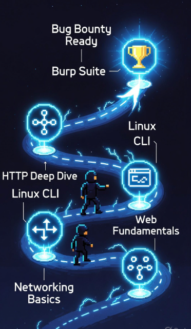 Ethical hacker working late night on bug bounty program using Burp Suite and terminal