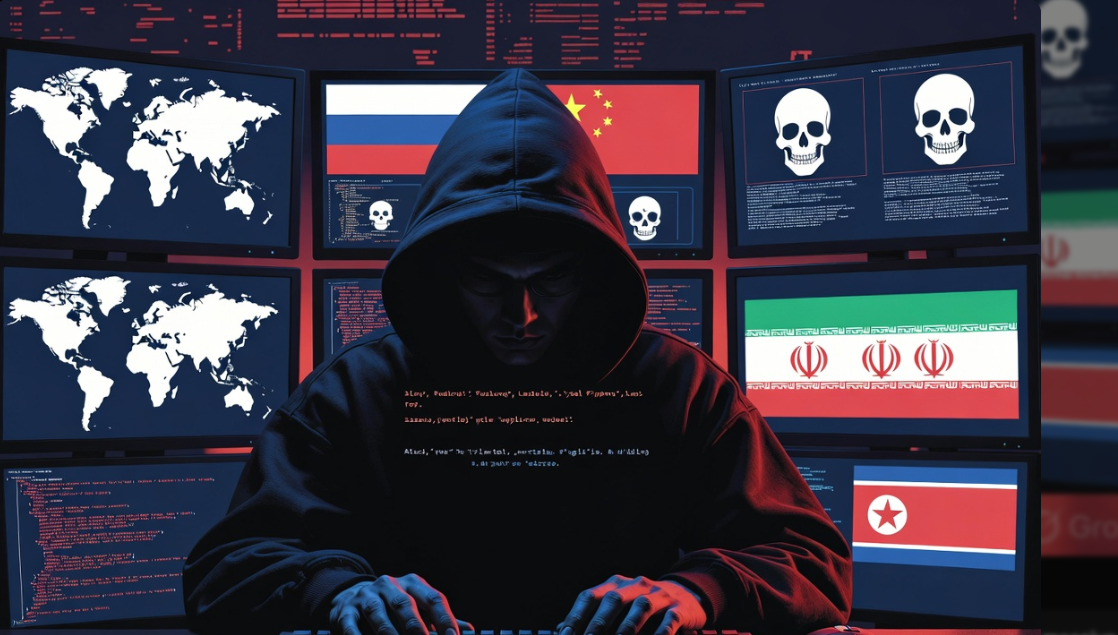 Nation state cyberattack world map showing Russia China Iran North Korea APT attack paths 2026