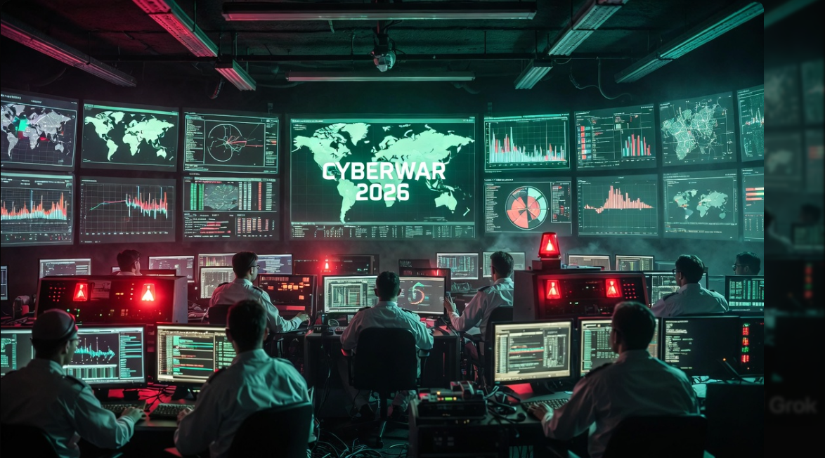 Cybersecurity analyst defending against nation state cyber threats inside digital shield