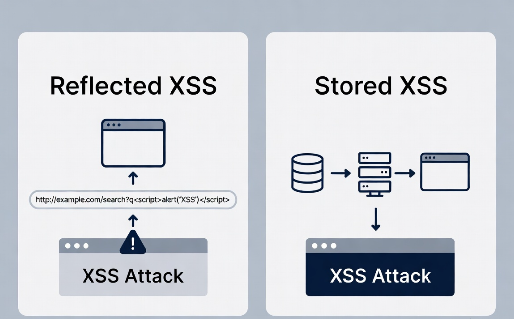 reflected vs stored XSS comparison infographic